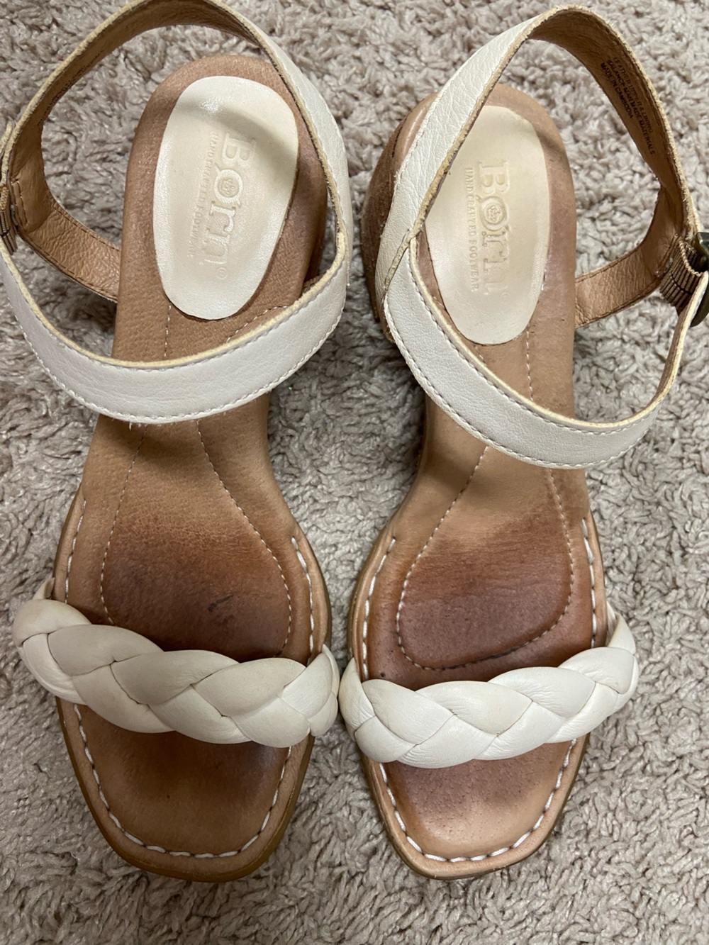 Born White Braided Strap Sandals with Ankle Strap